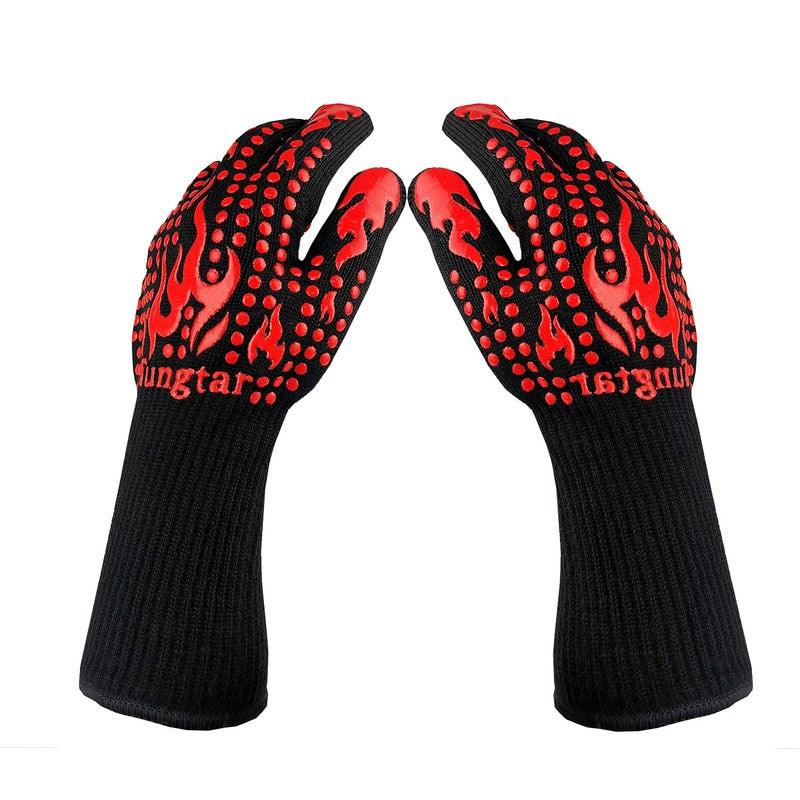 TUNGTAR Turkey Fryer BBQ Heat Resistant Gloves  Cooking Gloves  Oven Gloves 1472? 14Inch  Heat Resistant  Grill Gloves  Silicone Non-Slip Cooking Gloves for Cooking  Grilling  Baking  Welding  (Large  Red) - Image 1